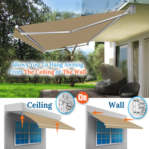 12' x 8' Awning Retractable Manual Yard Patio Deck Awning Cover Canopy Sunshade