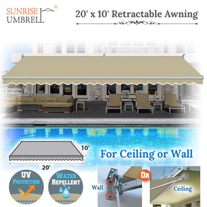 20' x 10' Awning Retractable Manual Yard Patio Deck Awning Cover Canopy Sunshade