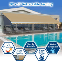 Load image into Gallery viewer, 20&#39; x 10&#39; Awning Retractable Manual Yard Patio Deck Awning Cover Canopy Sunshade
