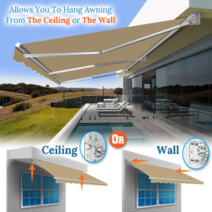 20' x 10' Awning Retractable Manual Yard Patio Deck Awning Cover Canopy Sunshade