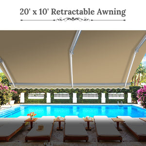 20' x 10' Awning Retractable Manual Yard Patio Deck Awning Cover Canopy Sunshade