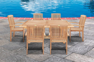 9 Outdoor Patio Classic Dining Wood Teak Furniture Set 1 Extending Table 8 Chair(Local Pickup Only)