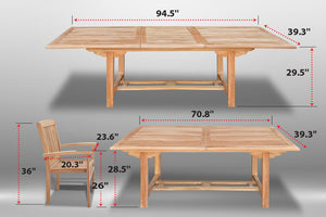 9 Outdoor Patio Classic Dining Wood Teak Furniture Set 1 Extending Table 8 Chair(Local Pickup Only)