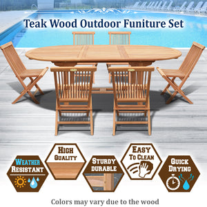 Patio 7pc Furniture Set 6 Golden Teak Wood Folding Chair, Extending Family Table(Local Pickup Only)