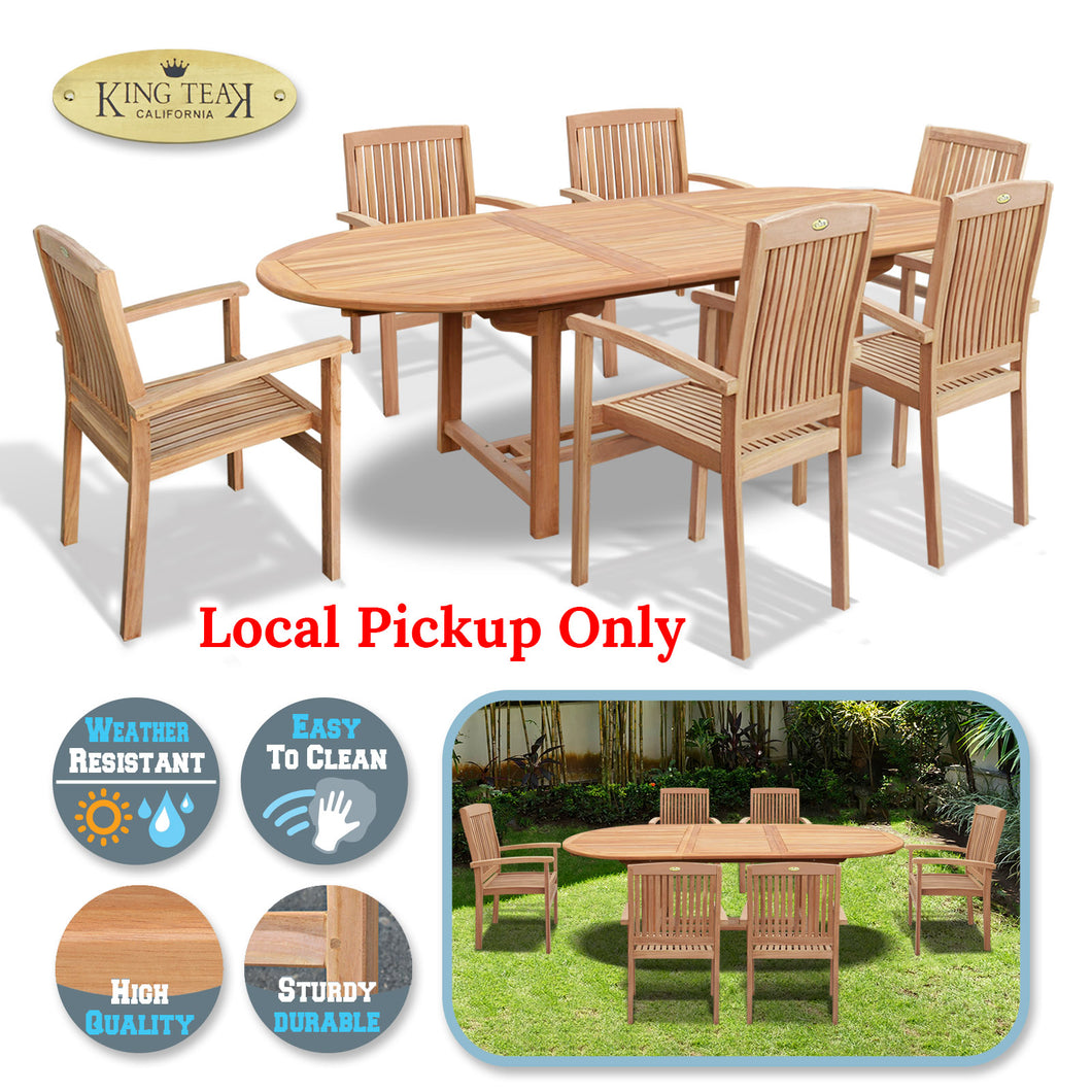 7 Outdoor Patio Dining Wood Teak Furniture Set 1 Extending Table 6 Chair ( Local Pickup Only)