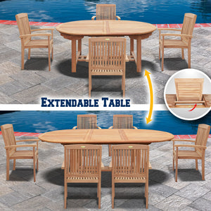 7 Outdoor Patio Dining Wood Teak Furniture Set 1 Extending Table 6 Chair ( Local Pickup Only)