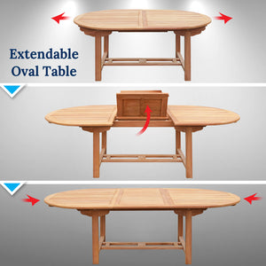 7 Outdoor Patio Dining Wood Teak Furniture Set 1 Extending Table 6 Chair ( Local Pickup Only)