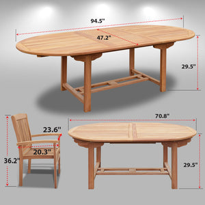 7 Outdoor Patio Dining Wood Teak Furniture Set 1 Extending Table 6 Chair ( Local Pickup Only)