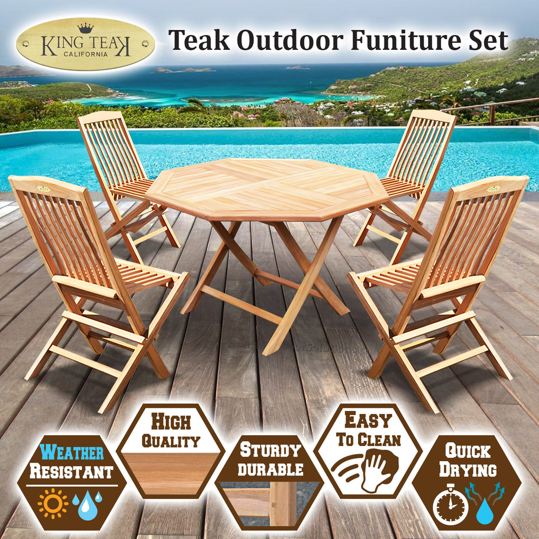 Golden Teak Wood Furniture Set (4 Chairs 1 Octagon Table)-Local Pickup Only