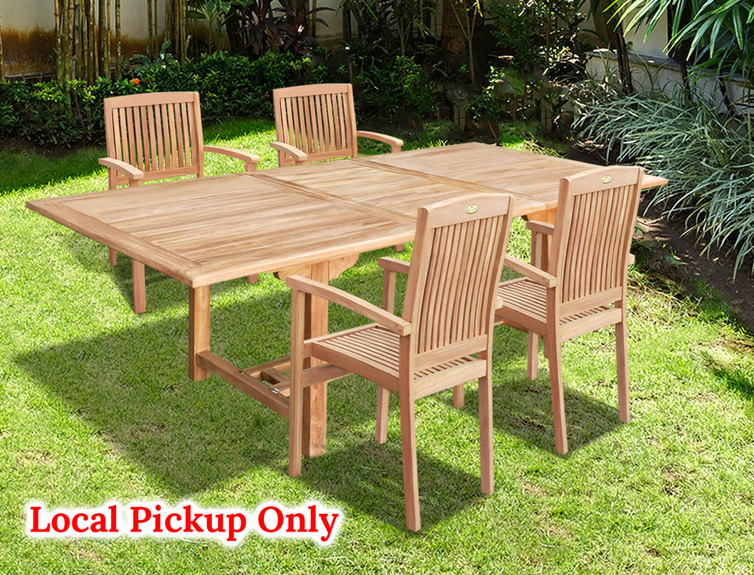 5 Outdoor Patio Classic Dining Wood Teak Furniture Set 1 Extending Table 4 Chair(Local Pickup Only)