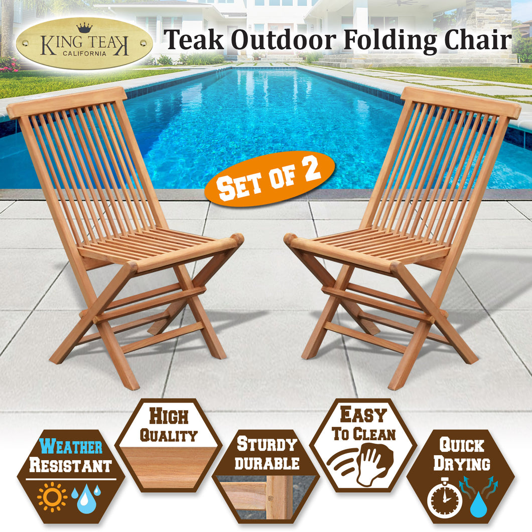 Set of 2 Golden Solid Teak Wood Folding Chair Outdoor Patio Home Yard Seater