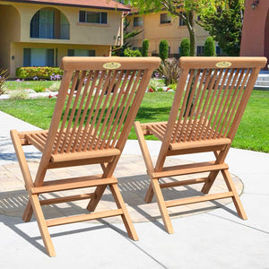 Set of 2 Golden Solid Teak Wood Folding Chair Outdoor Patio Home Yard Seater