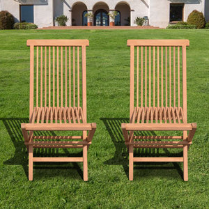 Set of 2 Golden Solid Teak Wood Folding Chair Outdoor Patio Home Yard Seater