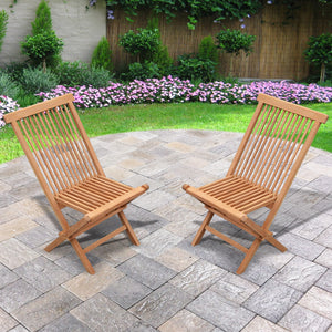 Set of 2 Golden Solid Teak Wood Folding Chair Outdoor Patio Home Yard Seater