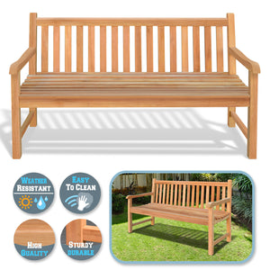 59.4"L Teak Wood Java Bench w Back Support 3 Seater Outdoor Arm Relax Garden Chair(local pick up）