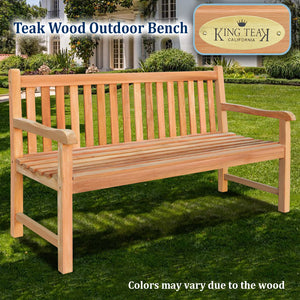 59.4"L Teak Wood Java Bench w Back Support 3 Seater Outdoor Arm Relax Garden Chair(local pick up）