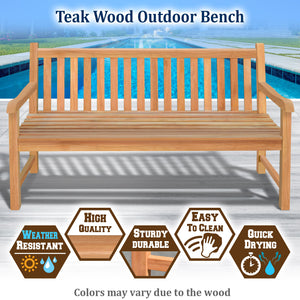 59.4"L Teak Wood Java Bench w Back Support 3 Seater Outdoor Arm Relax Garden Chair(local pick up）