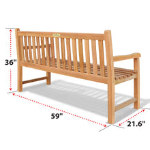 Load image into Gallery viewer, 59.4&quot;L Teak Wood Java Bench w Back Support 3 Seater Outdoor Arm Relax Garden Chair(local pick up）
