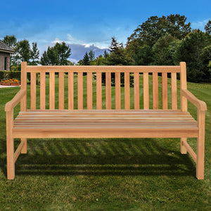 59.4"L Teak Wood Java Bench w Back Support 3 Seater Outdoor Arm Relax Garden Chair(local pick up）