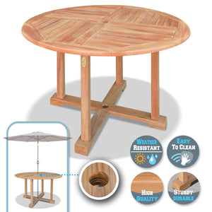 Dia47" Teak Wood Dining Table Elegant Round Table  Outdoor Yard Camping Picnic w Umbrella Hole (Local Pickup Only)