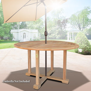 Dia47" Teak Wood Dining Table Elegant Round Table  Outdoor Yard Camping Picnic w Umbrella Hole (Local Pickup Only)