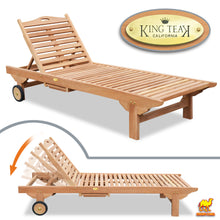 Load image into Gallery viewer, Teak Wood 4-Position Outdoor Sun Bed Lounger Garden Patio Chair w Tray 2 Wheels(local pick up)
