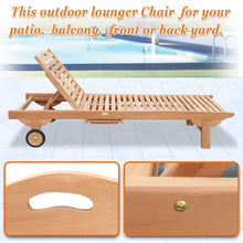 Load image into Gallery viewer, Teak Wood 4-Position Outdoor Sun Bed Lounger Garden Patio Chair w Tray 2 Wheels(local pick up)
