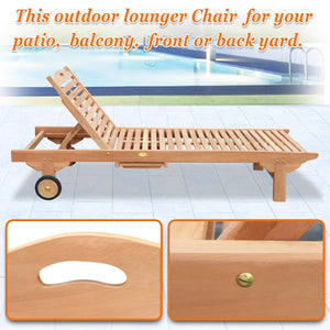 Teak Wood 4-Position Outdoor Sun Bed Lounger Garden Patio Chair w Tray 2 Wheels(local pick up)