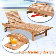 Load image into Gallery viewer, Teak Wood 4-Position Outdoor Sun Bed Lounger Garden Patio Chair w Tray 2 Wheels(local pick up)
