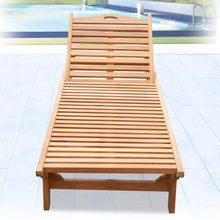 Load image into Gallery viewer, Teak Wood 4-Position Outdoor Sun Bed Lounger Garden Patio Chair w Tray 2 Wheels(local pick up)
