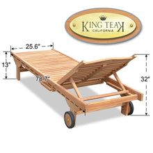 Load image into Gallery viewer, Teak Wood 4-Position Outdoor Sun Bed Lounger Garden Patio Chair w Tray 2 Wheels(local pick up)
