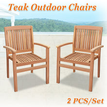 Load image into Gallery viewer, 2PCS Garden Teak Wood Finish Patio Arm Chair Outdoor Garden Patio Furniture( Local Pickup Only)
