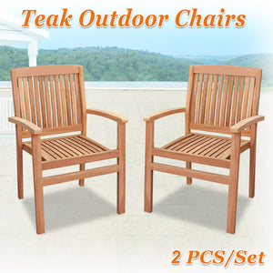 2PCS Garden Teak Wood Finish Patio Arm Chair Outdoor Garden Patio Furniture( Local Pickup Only)