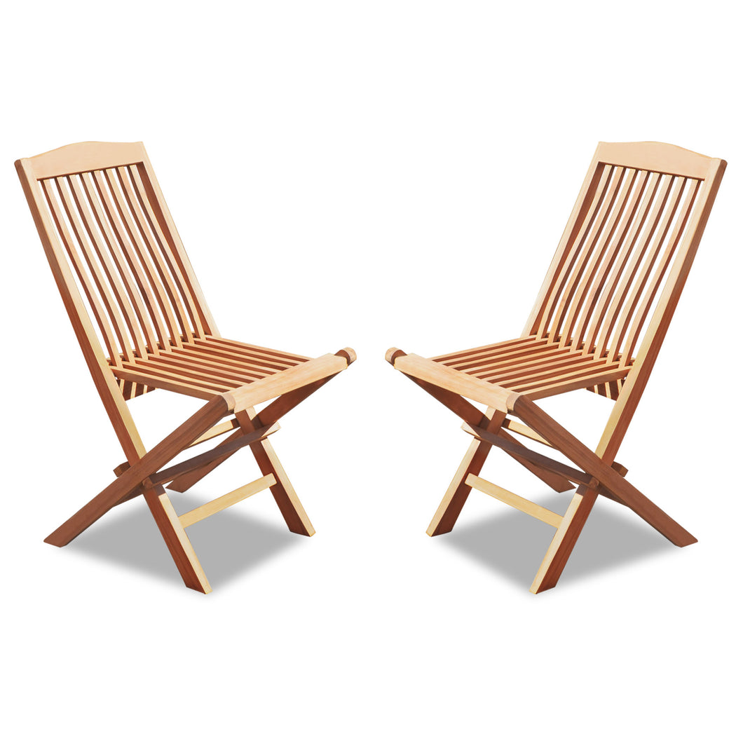 Teak Wood Folding Chair for Outdoor Patio Garden Yard Folding Seat Dining Chair (Set of 2)