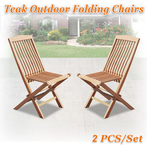 Teak Wood Folding Chair for Outdoor Patio Garden Yard Folding Seat Dining Chair (Set of 2)