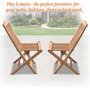 Teak Wood Folding Chair for Outdoor Patio Garden Yard Folding Seat Dining Chair (Set of 2)