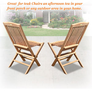 Teak Wood Folding Chair for Outdoor Patio Garden Yard Folding Seat Dining Chair (Set of 2)