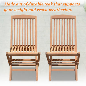 Teak Wood Folding Chair for Outdoor Patio Garden Yard Folding Seat Dining Chair (Set of 2)