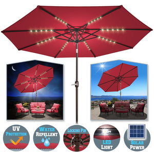 10' Patio Umbrella LED Lighted Tilt Aluminum Garden Market Balcony Outdoor Sunshade