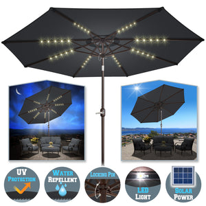 10' Patio Umbrella LED Lighted Tilt Aluminum Garden Market Balcony Outdoor Sunshade