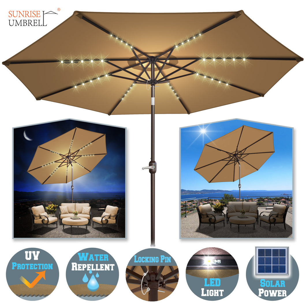 10' Patio Umbrella LED Lighted Tilt Aluminum Garden Market Balcony Outdoor Sunshade