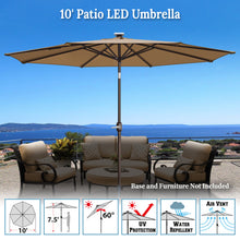 Load image into Gallery viewer, 10&#39; Patio Umbrella LED Lighted Tilt Aluminum Garden Market Balcony Outdoor Sunshade
