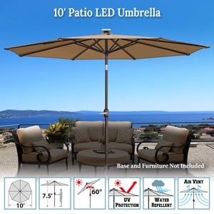 10' Patio Umbrella LED Lighted Tilt Aluminum Garden Market Balcony Outdoor Sunshade