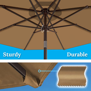 10' Patio Umbrella LED Lighted Tilt Aluminum Garden Market Balcony Outdoor Sunshade