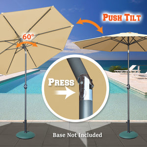 10' Patio Umbrella 8 Ribs with Tilt and Crank Outdoor Garden Market Parasol Sunshade in Beige Color