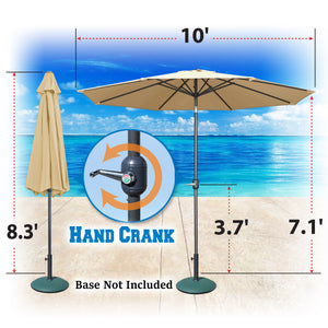 10' Patio Umbrella 8 Ribs with Tilt and Crank Outdoor Garden Market Parasol Sunshade in Beige Color