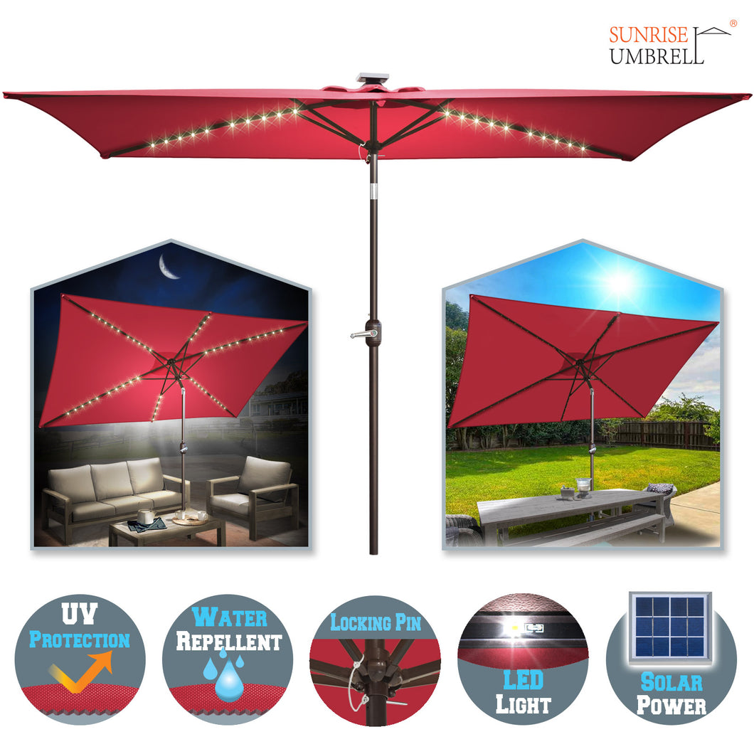 10x6.5ft LED Patio Umbrella Solar Power Rectangle Lighted Umbrella, w/Tilt and Crank