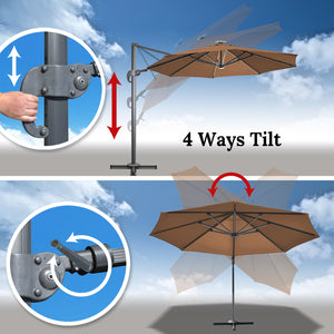 Outdoor 11.5' LED Light Offset Cantilever Umbrella Patio Hanging Umbrella