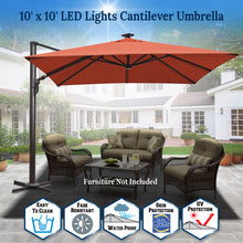 Load image into Gallery viewer, 10&#39; x 10&#39; Anti-wind Cantilever Big Roma Solar LED Patio Umbrella Offset Waterproof (Local Pickup Only)
