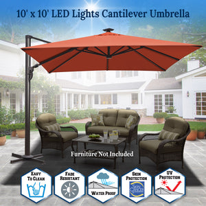 10' x 10' Anti-wind Cantilever Big Roma Solar LED Patio Umbrella Offset Waterproof (Local Pickup Only)